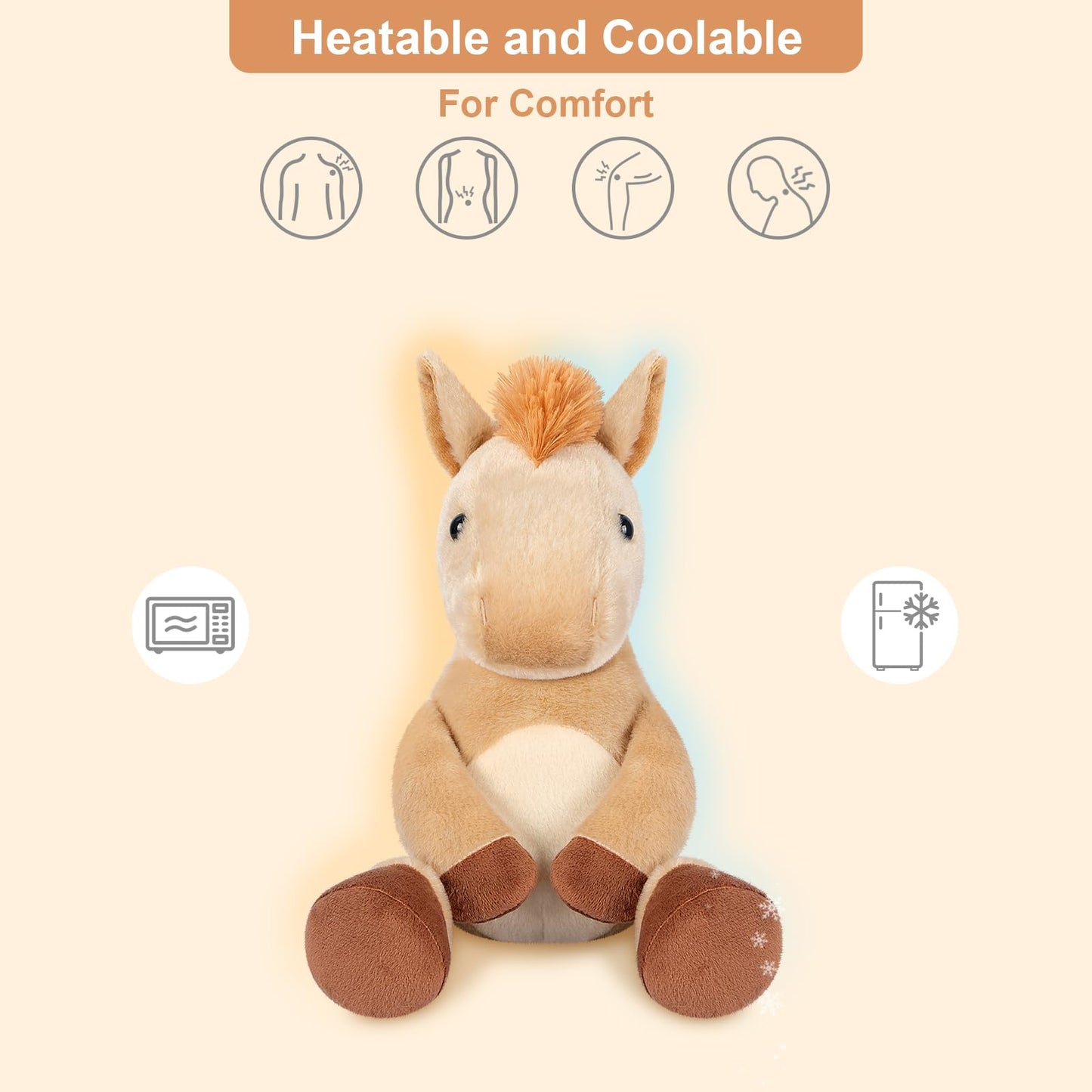 SuzziPals Heatable & Coolable Horse Plush Toy - Microwave Heating Pad, Yellow, Polyester Stuffed Animal for Companionship