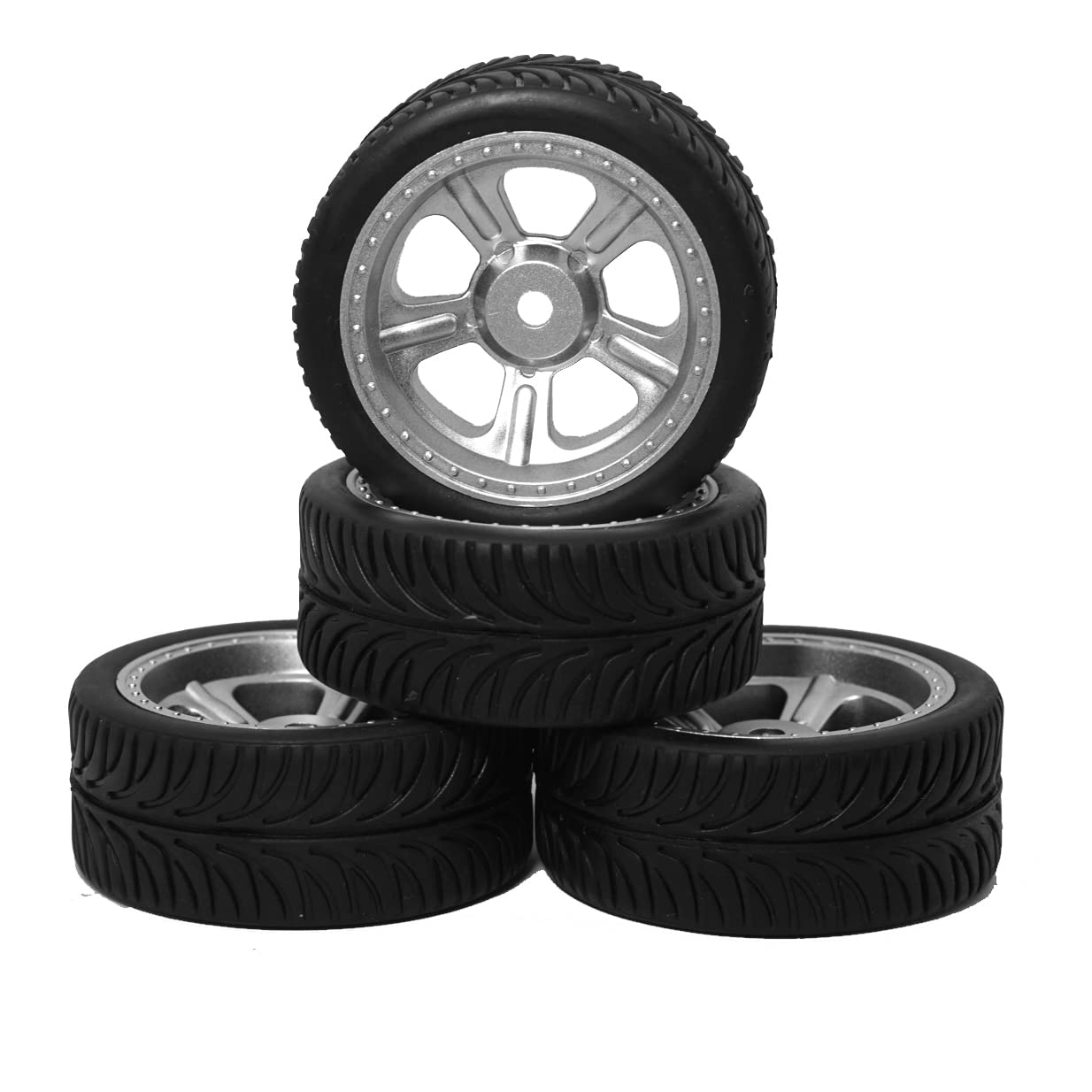 ShareGoo OD 2.55'' RC 12mm Hex Plastics Wheel Rims & Rubber Tires Tyre for RC 1/10 On-Road Touring Racing Drift Car