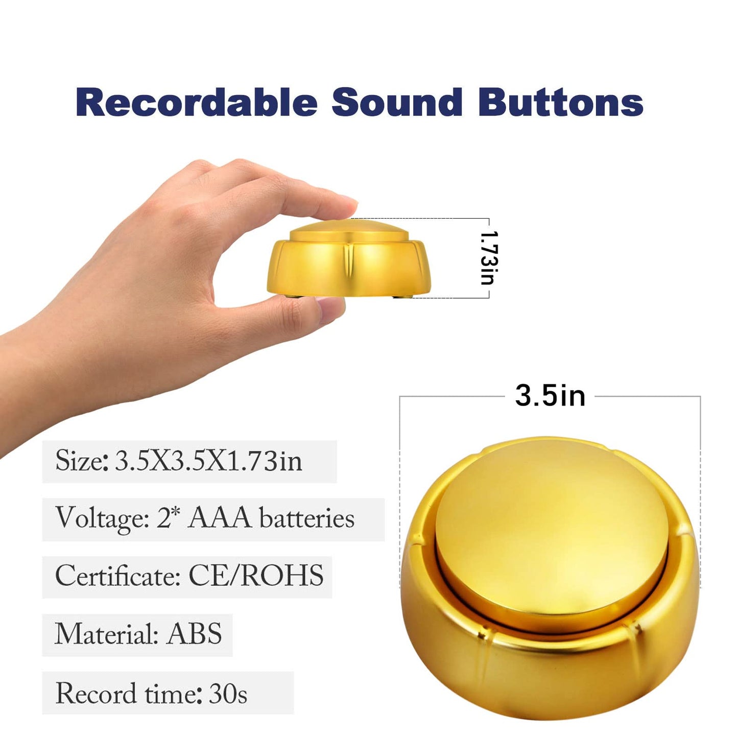 Gold Recordable Button  Easy Button to Record  30 Second Talk Button  Dog Communication Button  Golden Buzzer