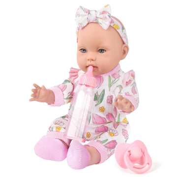 Uzidbto 12'' Girl Baby Dolls With Doll Clothes And Accessories,First Baby Doll Playset Includes Feeding Bottle,Pacifier Gift Ide