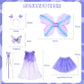 Wildparty Girl Fairy Costume Set With Butterfly Wings, Tutu, Butterfly Hair Clips, Magic Wand, Headband And Veil Costume Set For 3-8 Years Girl Dress Up And Birthday Party Ballet Dance (Purple)