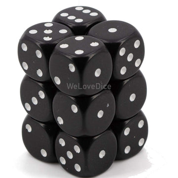 chessex Manufacturing 25608 Opaque Black With White - 16 mm Six Sided Dice Set Of 12
