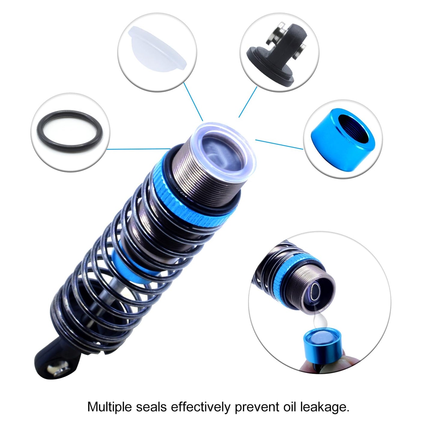 HOBOHY 70mm RC Oil Filled Shock Absorbers Kit for Tamiya CC01 WR-02 Axial SCX10 D90 HPI HSP 1/10 RC Car Upgrade Parts(BU)