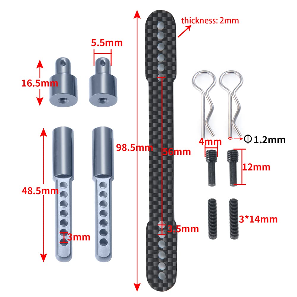 RC-Hub 1Set Body Post Mounts Metal Front and Rear Shell Column for 1:10 Axial SCX10 90046 90047 RC Car (Titanium)
