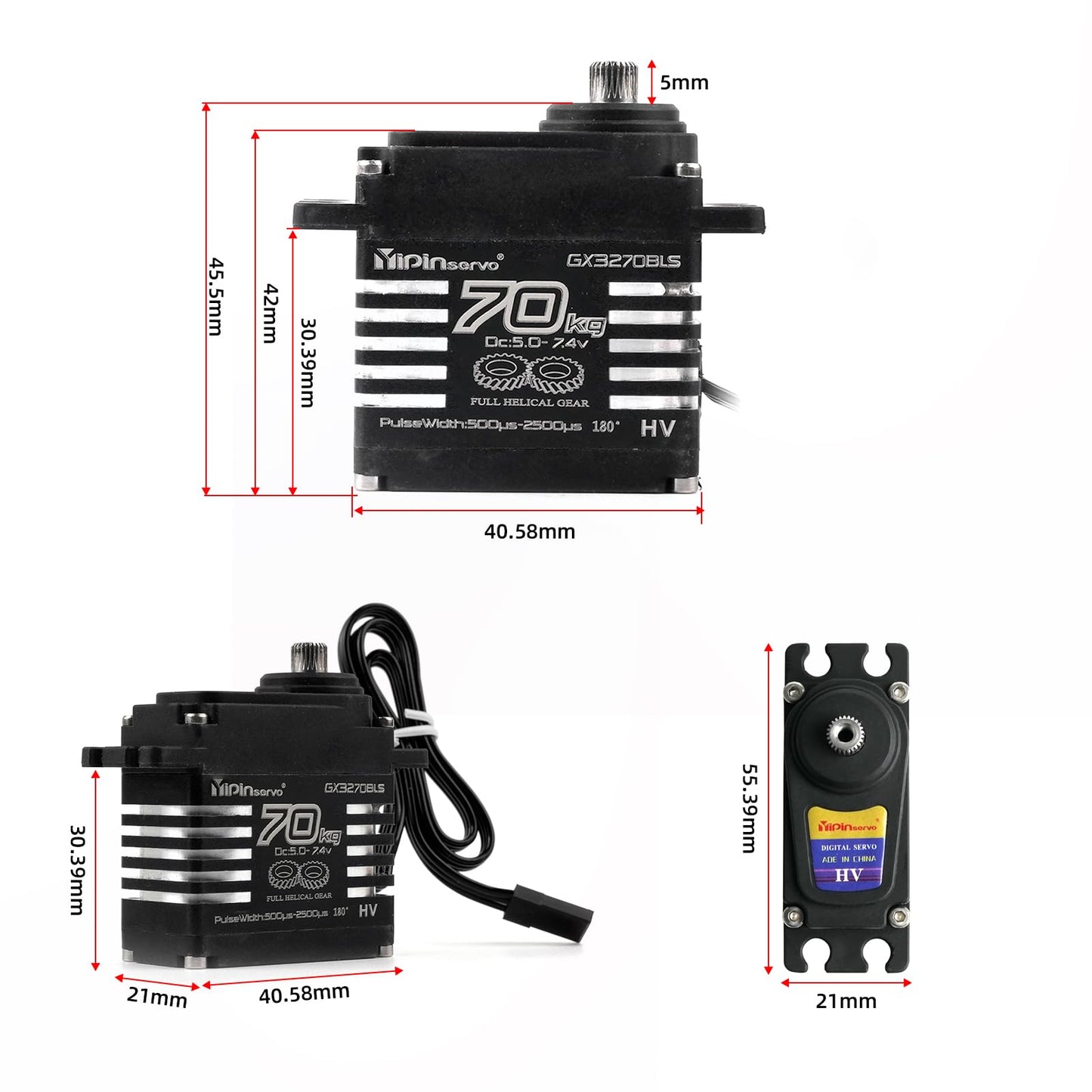 Rcmall 70KG High Torque,GX3270BLS Digital RC Servo, 180/270/360 Degree Metal Gear, IP68 Brushless Motor, Black (357 Degree)
