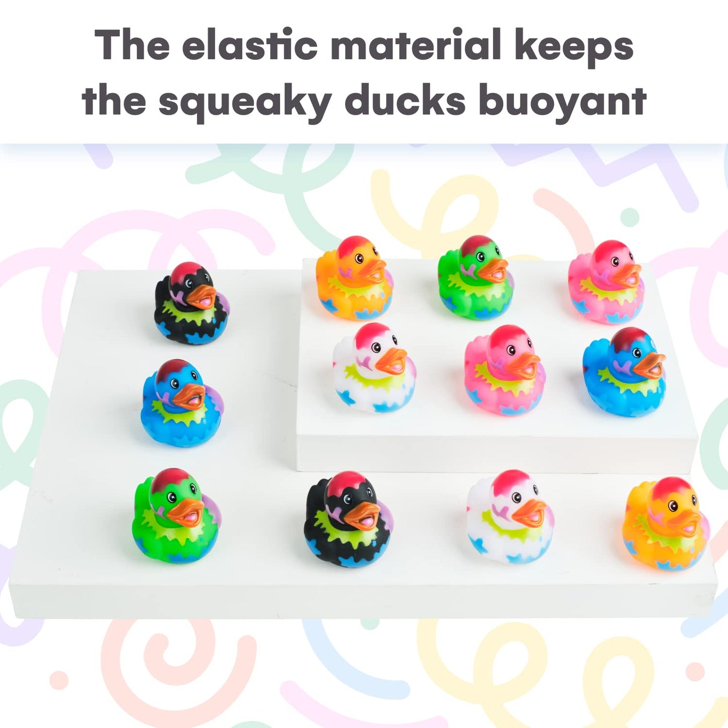 Kicko Assorted Rubber Ducks - 12 Ducklings, 2 Inch In Splat Pattern – Jeep Ducks For Kids, Baby Bath Toys, Sensory Play, Stress Relief, Novelty, Stocking Stuffers, Classroom Prizes, Supplies, Holidays