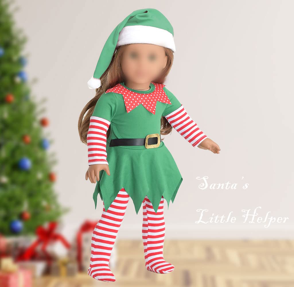 Sweet Dolly 18 Inch Christmas Doll Clothes, 18 Inch Christmas Elf Clothing Costume Santa'S Little Helper Outfits For 18 Inch Doll (Dolls Not Included)