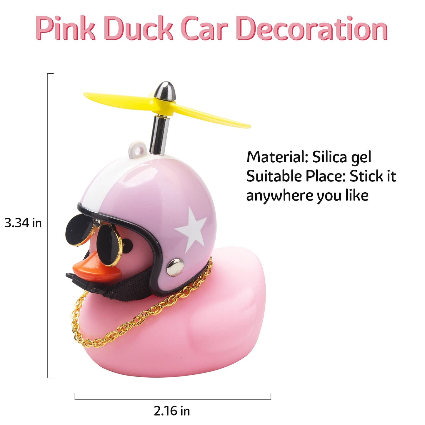 Wonuu Pink Duck Car Dashboard Decorations Rubber Duck Car Ornaments Cool Duck With Propeller Helmet Sunglasses Gold Chain (Pink