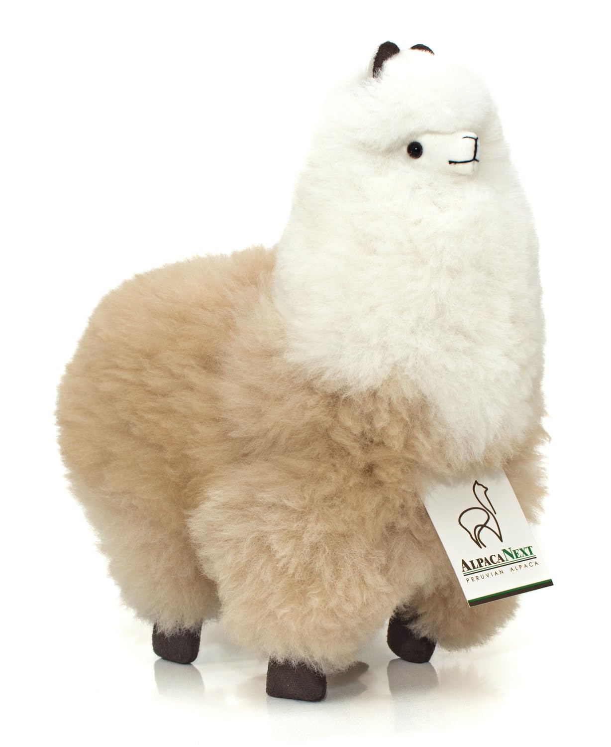 Baby Alpaca Fur Toy - Alpaca Figure - Soft and Cuddly Stuffed Animal (Beige and White  12 inches)