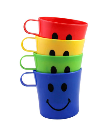 Dependable Industries inc. Essentials 4 Pack Plastic Smiley Face Plastic Mug BPA Free Party Favor Drinking Cup