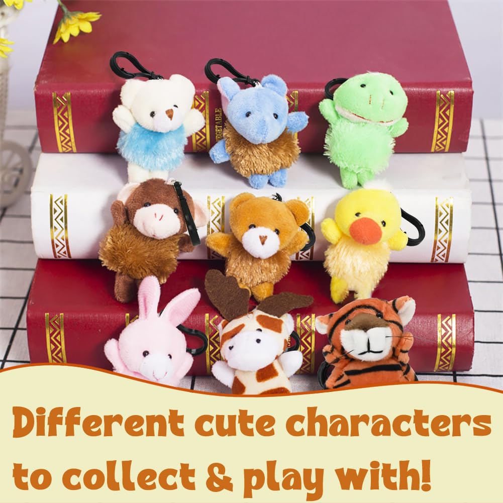 Camirus 24Pack Mini Animal Plush Toy Set, Cute Animal Assortment Keychain Toys, Small Stuffed Animal Set Gifts For Kids, Christmas Stocking Stuffer, Easter Egg Filler, Valentine Classroom Prize