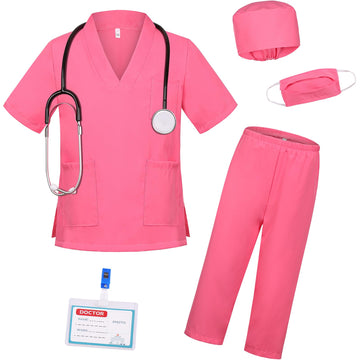Gorkonpy Doctor Costume For Kids Boys Girls Toddler Doctor Costume With Lab Coat Halloween Party Dress Up (Pink, 3-4T)