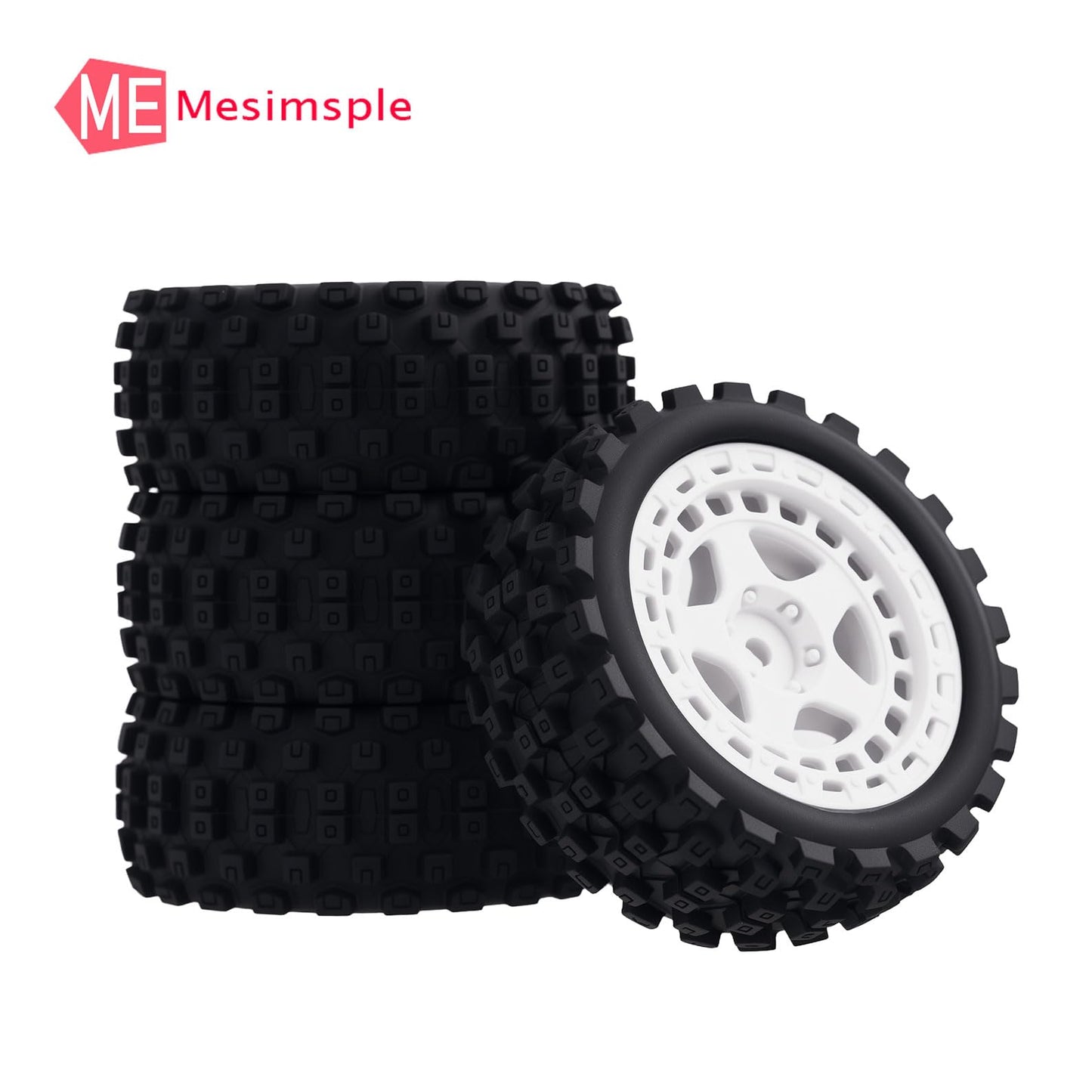 Mesimsple Pre Glued Plastic Wheel and Rubber Tire ARA550114 for 1/18 Typhon Grom Series Upgrade Parts White