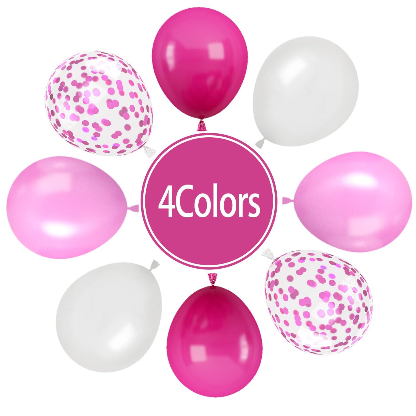 Paready Hot Pink Balloons Set - 60 Pcs 12" Latex & Confetti Balloons for Birthday, Wedding, Baby Shower, Valentine's Party Decorations