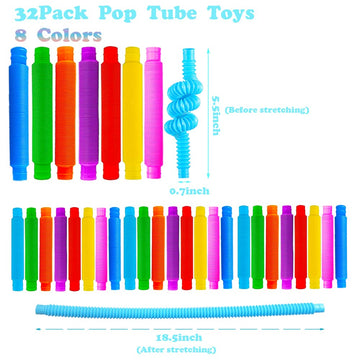 32Pack Pop Tubes  Fidget Tubes for Children and mature-themed Sensory Fidget Toy Set for Stress and Anxiety Relief Educational Learning Toys for Kids