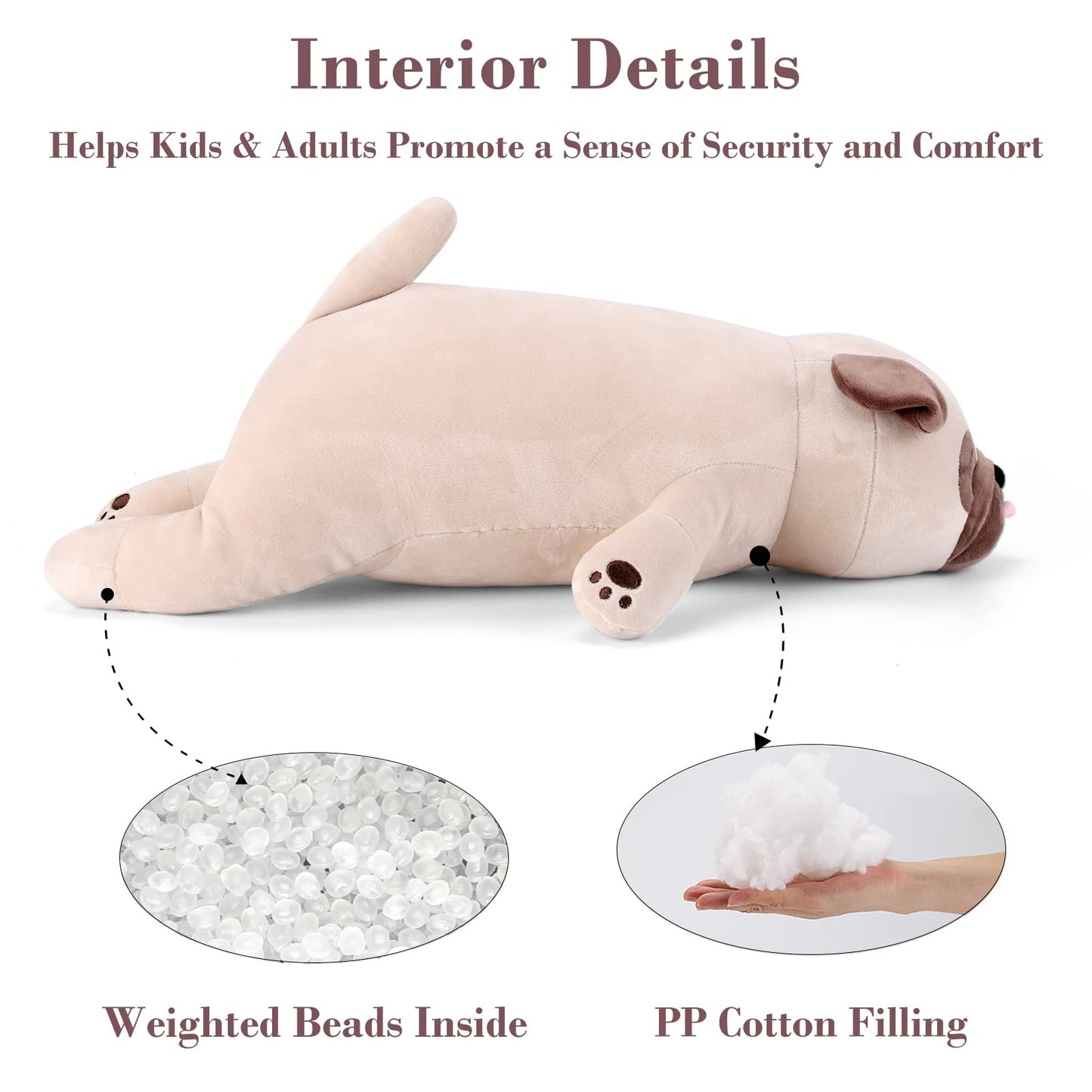 Meowtastic Pug Weighted Stuffed Animals - 21 Inch 3.5 Pounds Weighted Plush Bulldog Stuffed Animals - Big Stuffed Pug Weighted Plush Pillow - Cute Plush Toys Gifts For Kids & Adults (21' 3.5 Lbs)