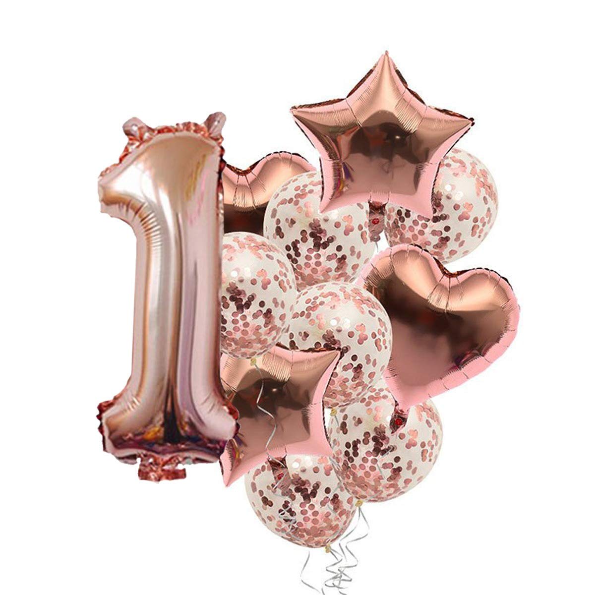 Pop The Party Nylon 1St Number Balloon With 1 Digit Balloon For Including Star, Heart And Confetti Balloons,Multicolor,14 Pcs