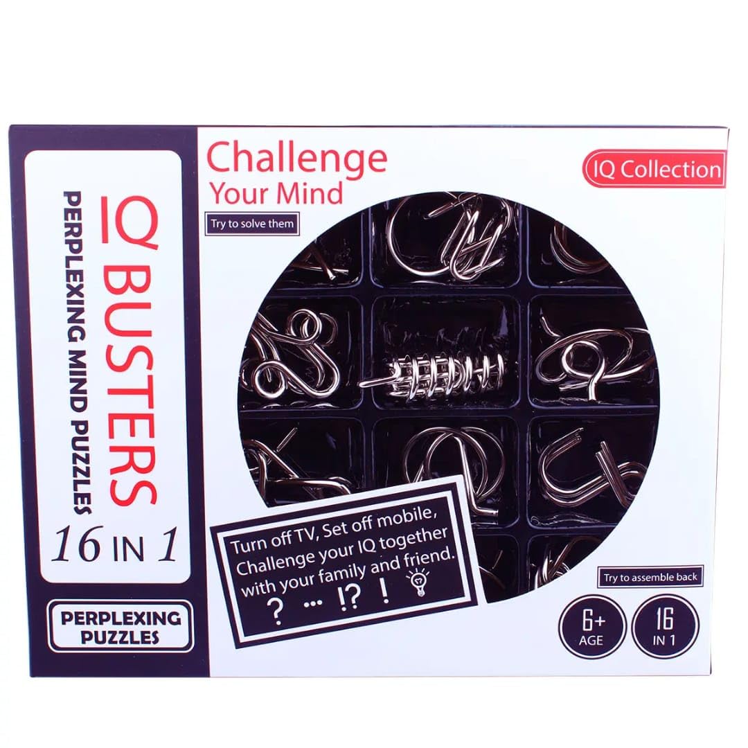 PRAMUKH Creations IQ Busters 16 in 1 Metal Wire Puzzle Set for Kids and Adults Brain Teaser Mind Challenge Puzzle Game Education