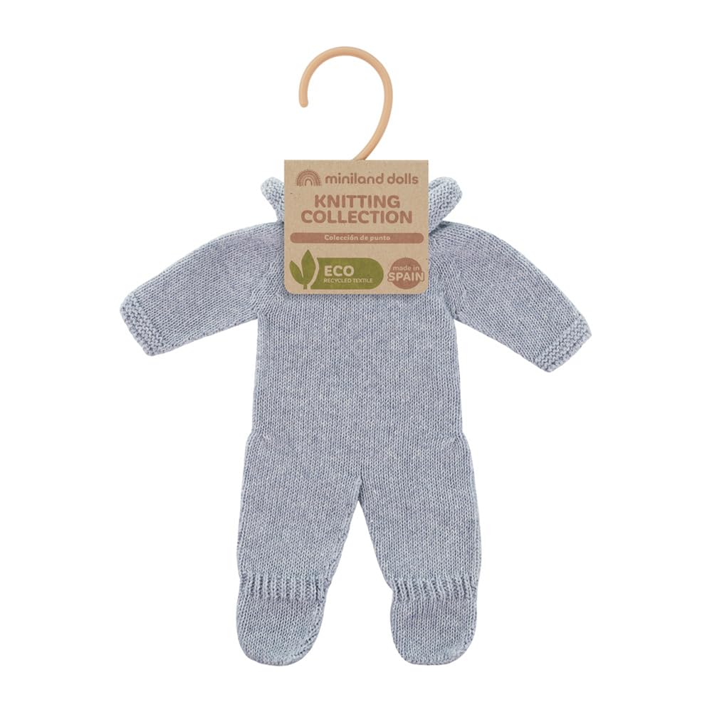 Miniland Clothes for Dolls 12 5/8'' Knitted Outfit Blue Gray Color - ECO, Made in Spain, Quality, Role Play, Educational