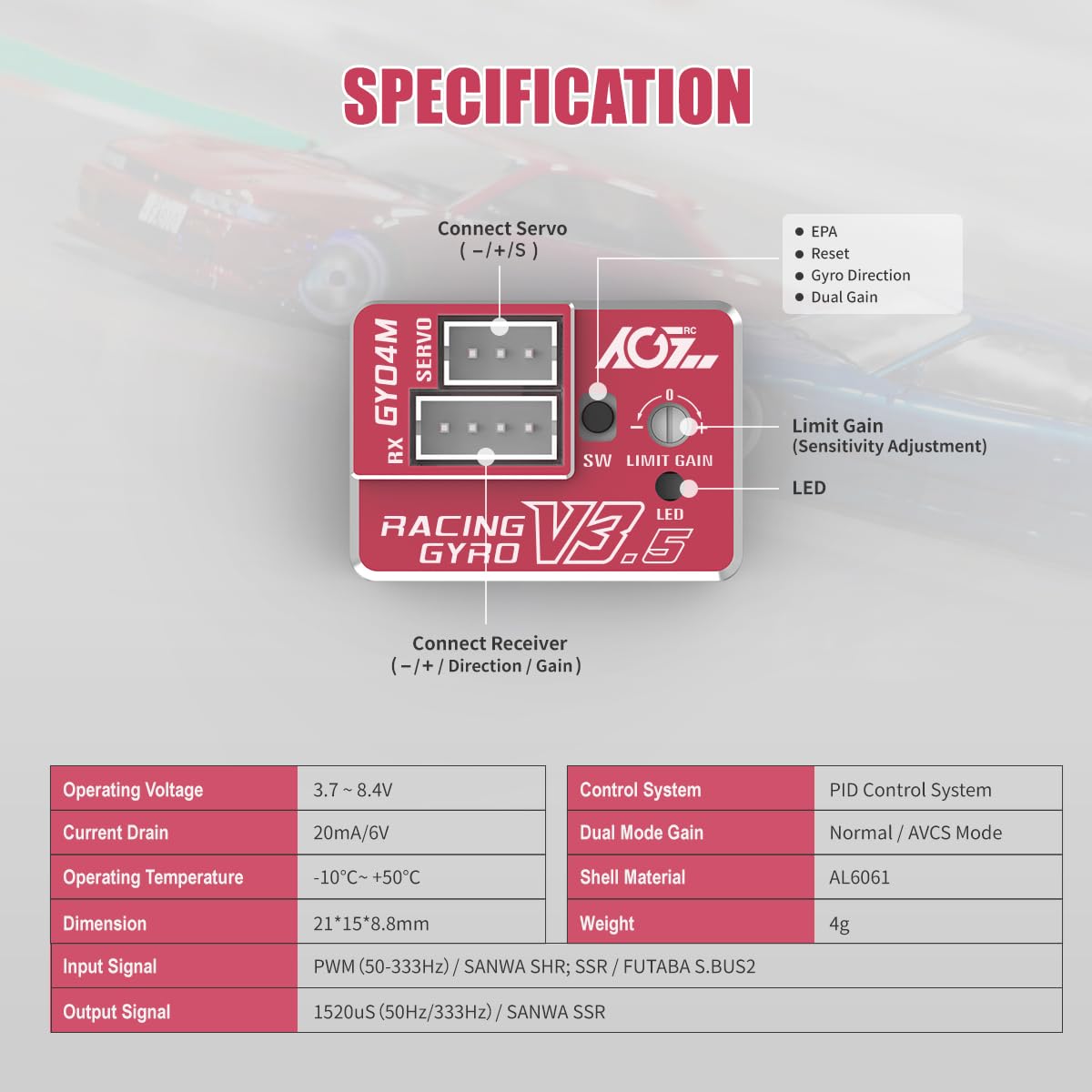 Agfrc Upgraded Mini Z Rc Gyros - Mini Gyros For Drifting Mini-Z Car/Full Aluminum 4Gram Precision Red Rc Gyro Set For Competitio