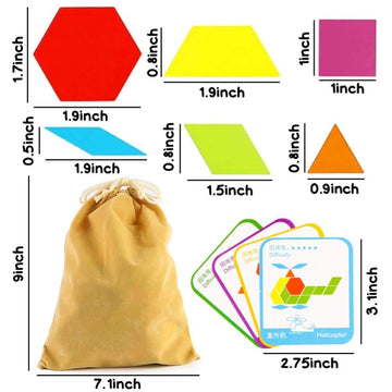 Lovestown 209 Pcs Wooden Pattern Blocks, Geometric Shapes Blocks Pattern Blocks With Cards Tangram Puzzles For Kids Educational Tangram Toys