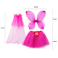 Fedio 4Pcs Girls Princess Fairy Costume Set With Wings, Tutu, Wand And Floral Wreath Veil For Children Ages 3-6 (Hot Pink)