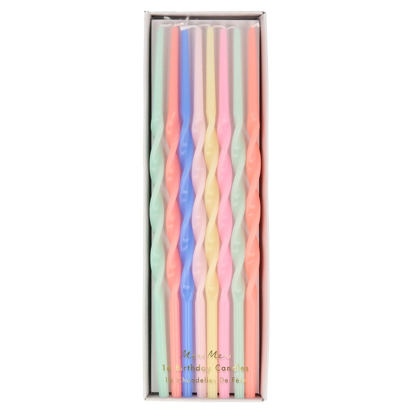 Meri Meri Twisted Long Birthday Candles for Cake (Pack of 16), 7 Tall, Unscented Meri Meri Birthday Candles