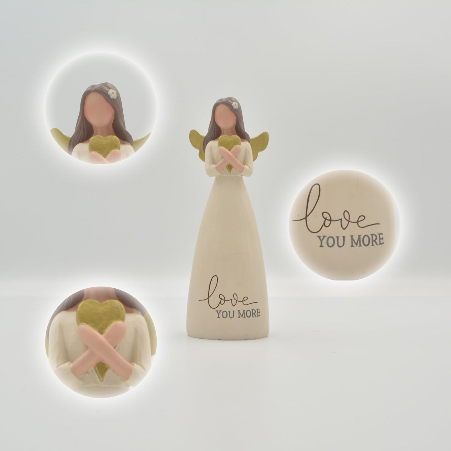 Feather & Grace Angel Figurine, Love You More Heart, 6 inch Stone Resin, Model BB-1911-12691