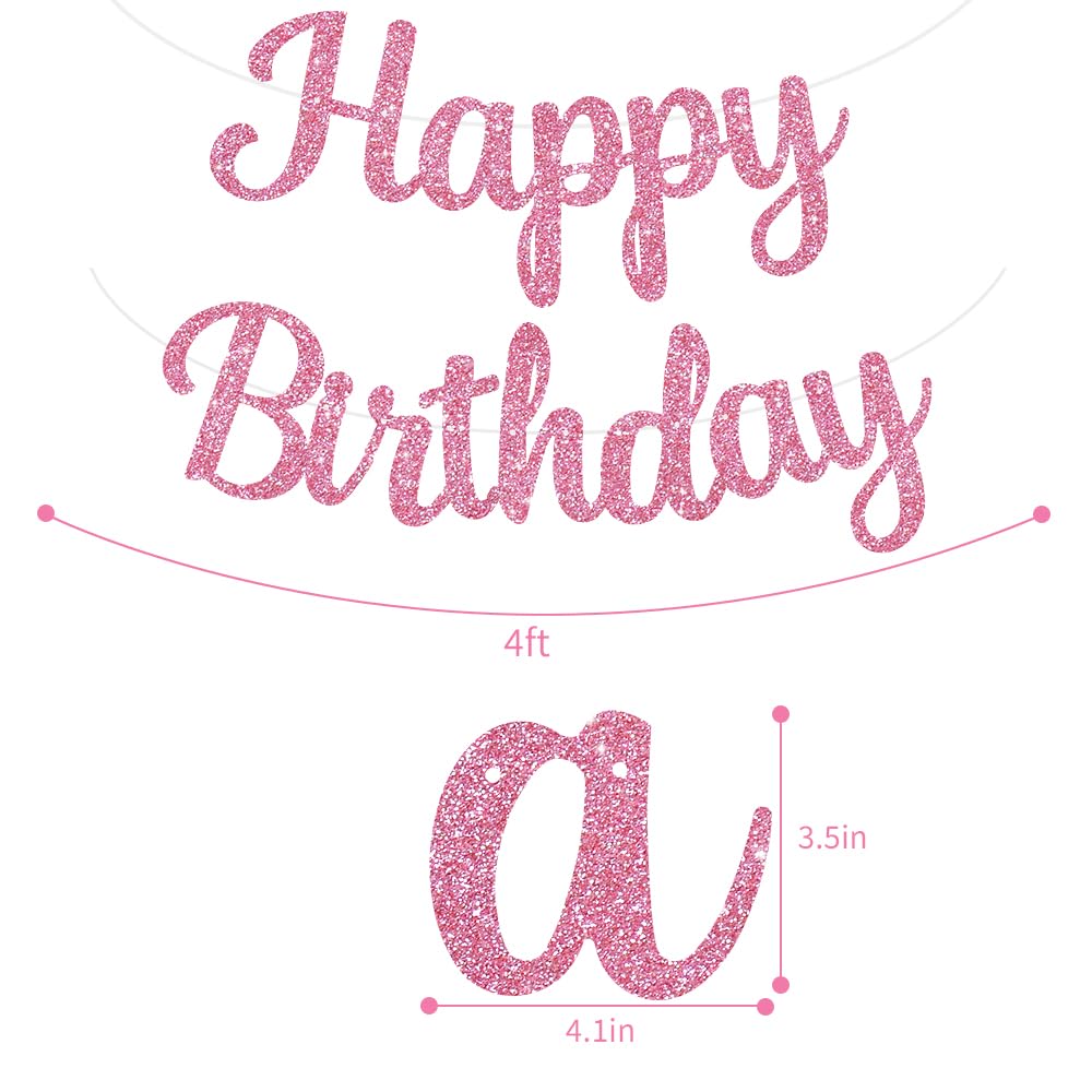 Beishida Pink Happy Birthday Banner - No Diy,10Feet,Pre-Strung-Glitter Happy Birthday Sign, Happy Birthday Garland,Happy Birthda