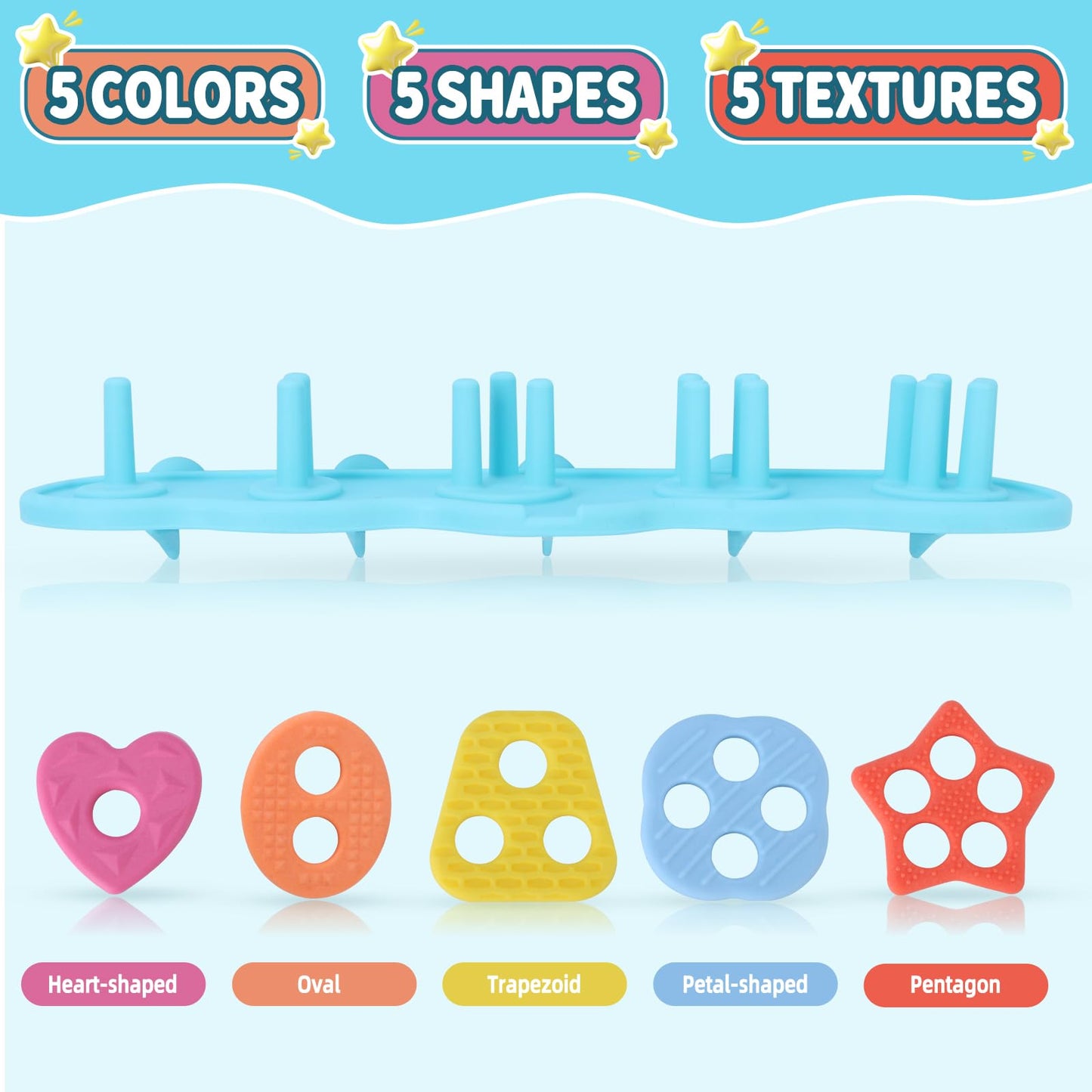 Baby Bath Toys, Mold Free Silcone Shape Sorting & Stacking Bath Toy Set With 20 Textured Floating Pieces, No Hole Design, Silico