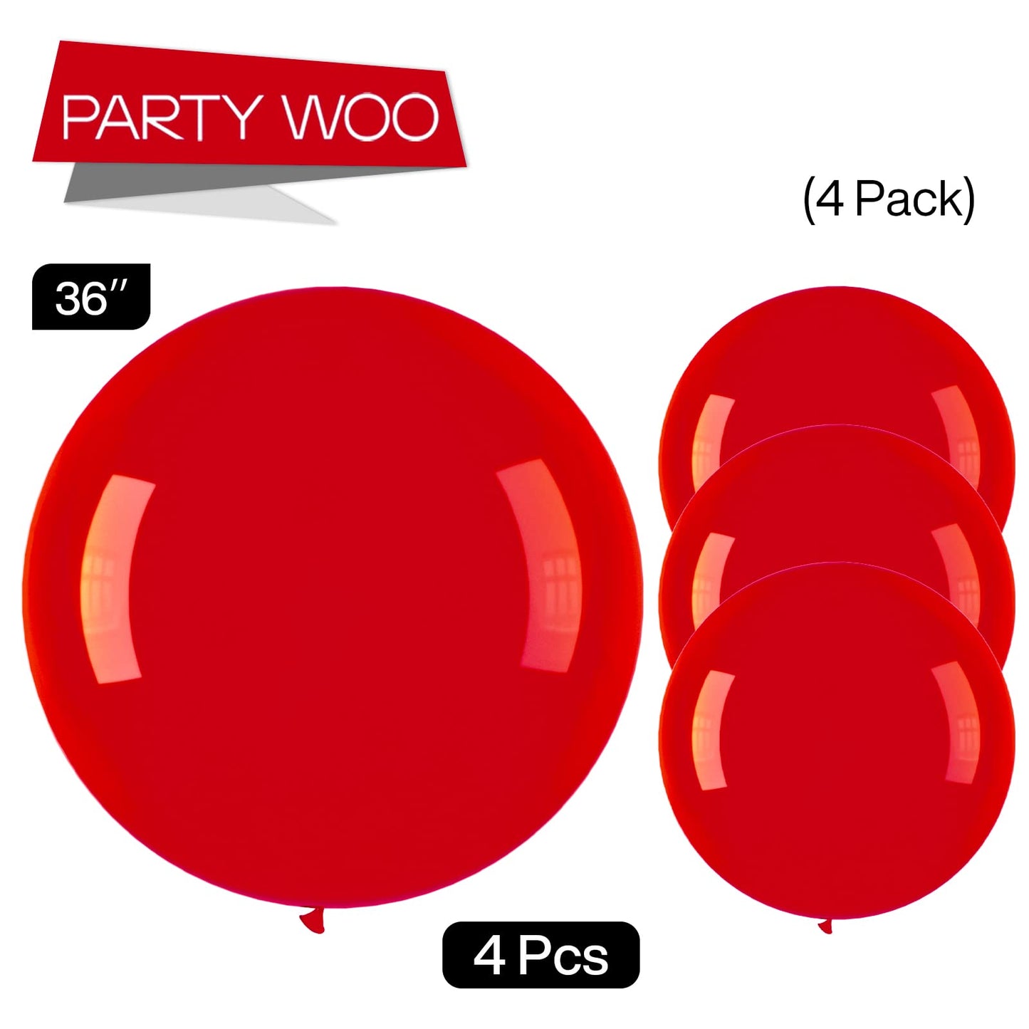 Partywoo Red Balloons, 4 Pcs 36 Inch Large Red Balloons, Big Red Latex Balloons For Balloon Garland Or Balloon Arch As Birthday Party Decorations, Wedding Decorations, Baby Shower Decorations, Red-Y57