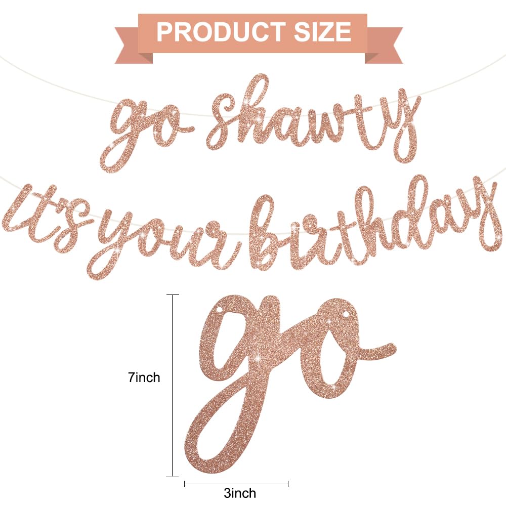 Beishida Rose Gold Go Shawty It'S Your Birthday Banner - No Diy - Hip Hop Theme Glitter Happy Birthday Banner - Pre-Strung - Ros