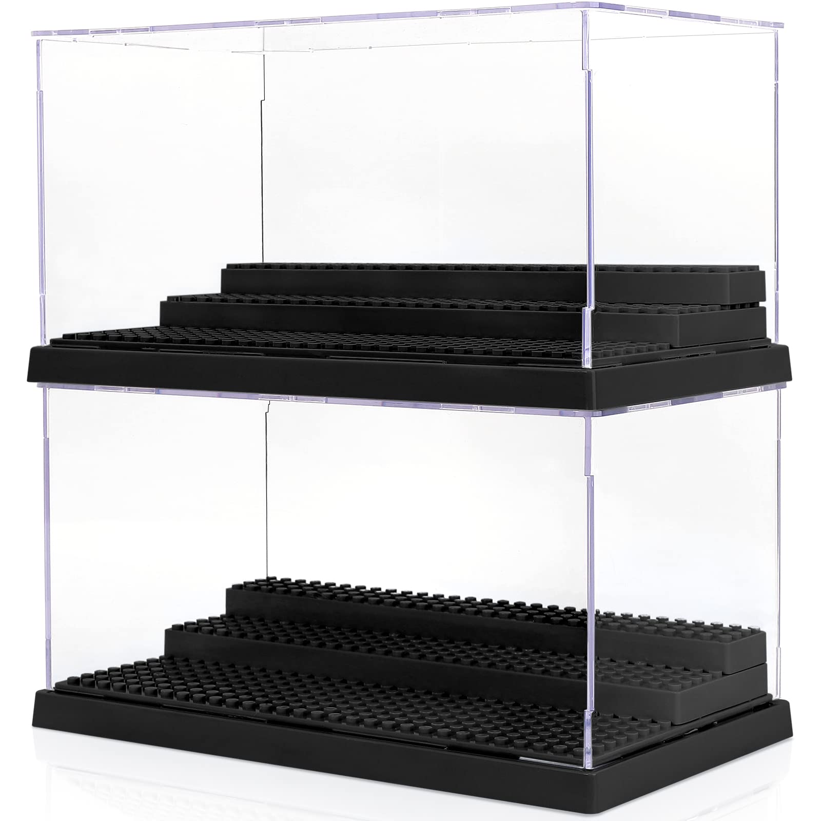 Mlikero 2 Pack Display Case For Minifigures Action Figures Block,Removable Acrylic Minifigure Display Case Box Storage With 3 Mo