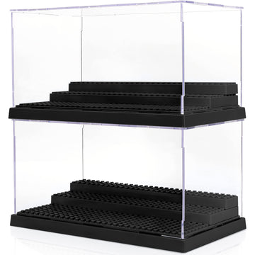 Mlikero 2 Pack Display Case For Minifigures Action Figures Block,Removable Acrylic Minifigure Display Case Box Storage With 3 Movable Steps For Collection Bricks Blocks Toys ,Models Minifigures…