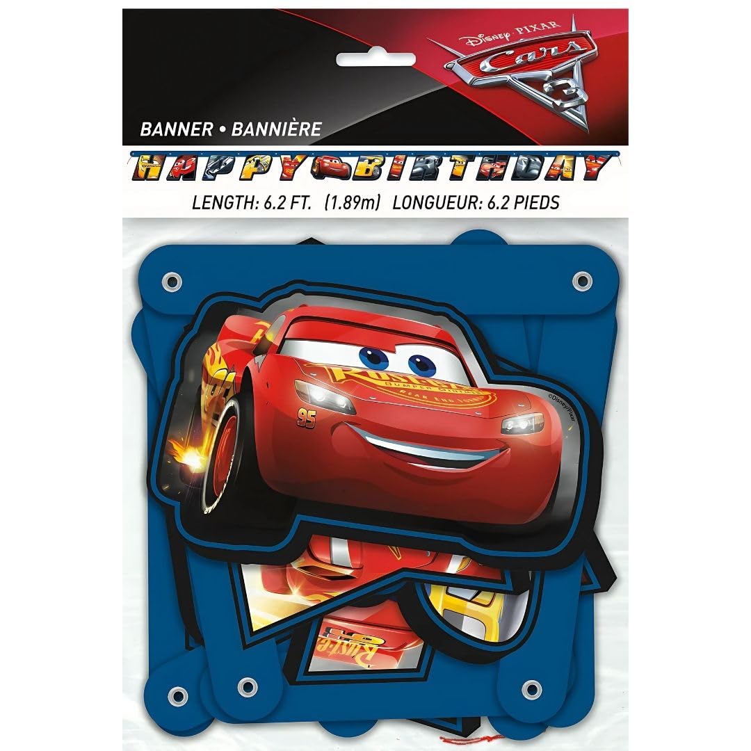 Unique Disney Cars 3 Birthday Jointed Banner - 6.2 Ft, 1 Pc