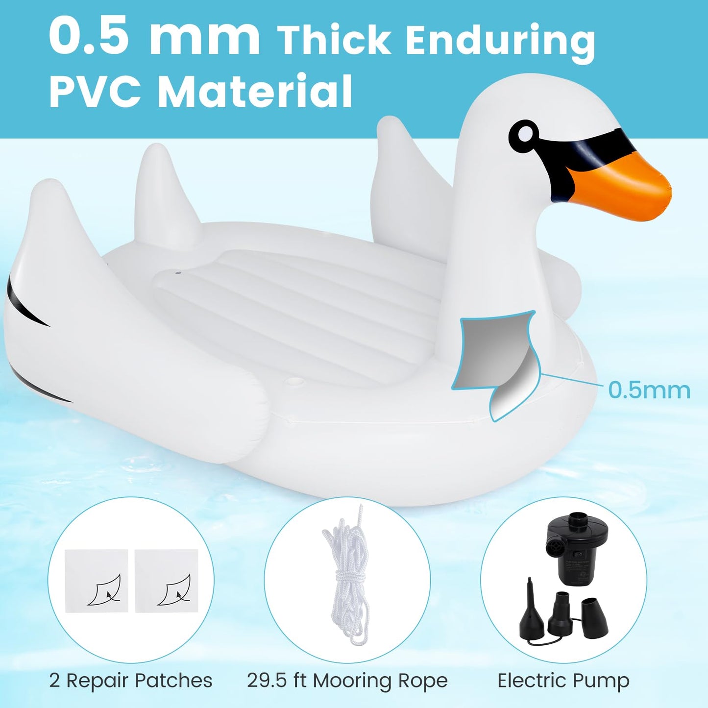 Goplus Giant Inflatable Swan Floating Island, 4 People Pool Float With 4 Cups Holders, Recreational Floating Dock For Lake, Swim
