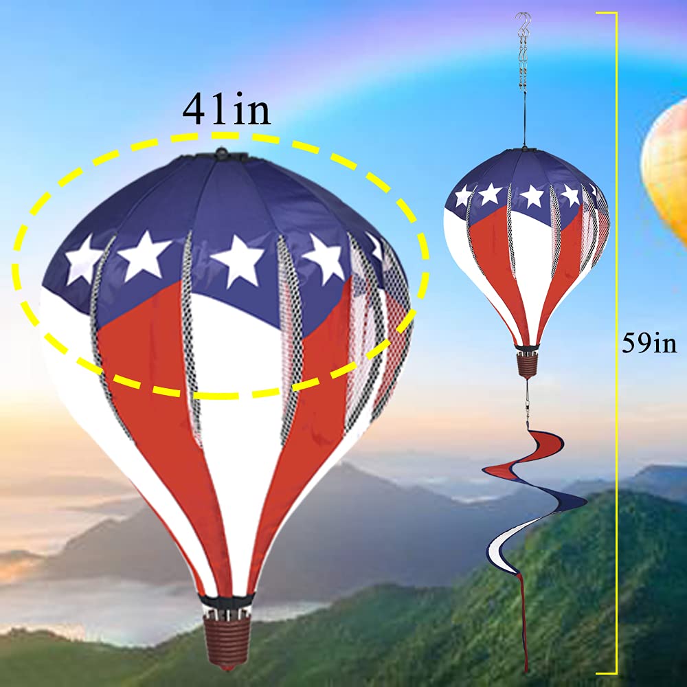 Fenely Patriotic Hot Air Balloon Garden Wind Spinners Giant Flag Pinwheels Whirligigs Windmill Toys For Kids Yard Decor Lawn Dec
