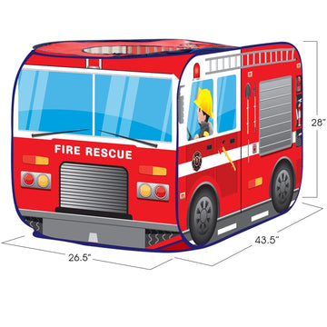 Artcreativity Fire Truck Tent With Carry Bag, Pop Up Indoor Tent For Kids - Fire Truck Pop Up Tent, Indoor Playhouse With 2 Openings, Flat-Folding For Compact Storage, 43.5 X 28 X 26.5 Inches