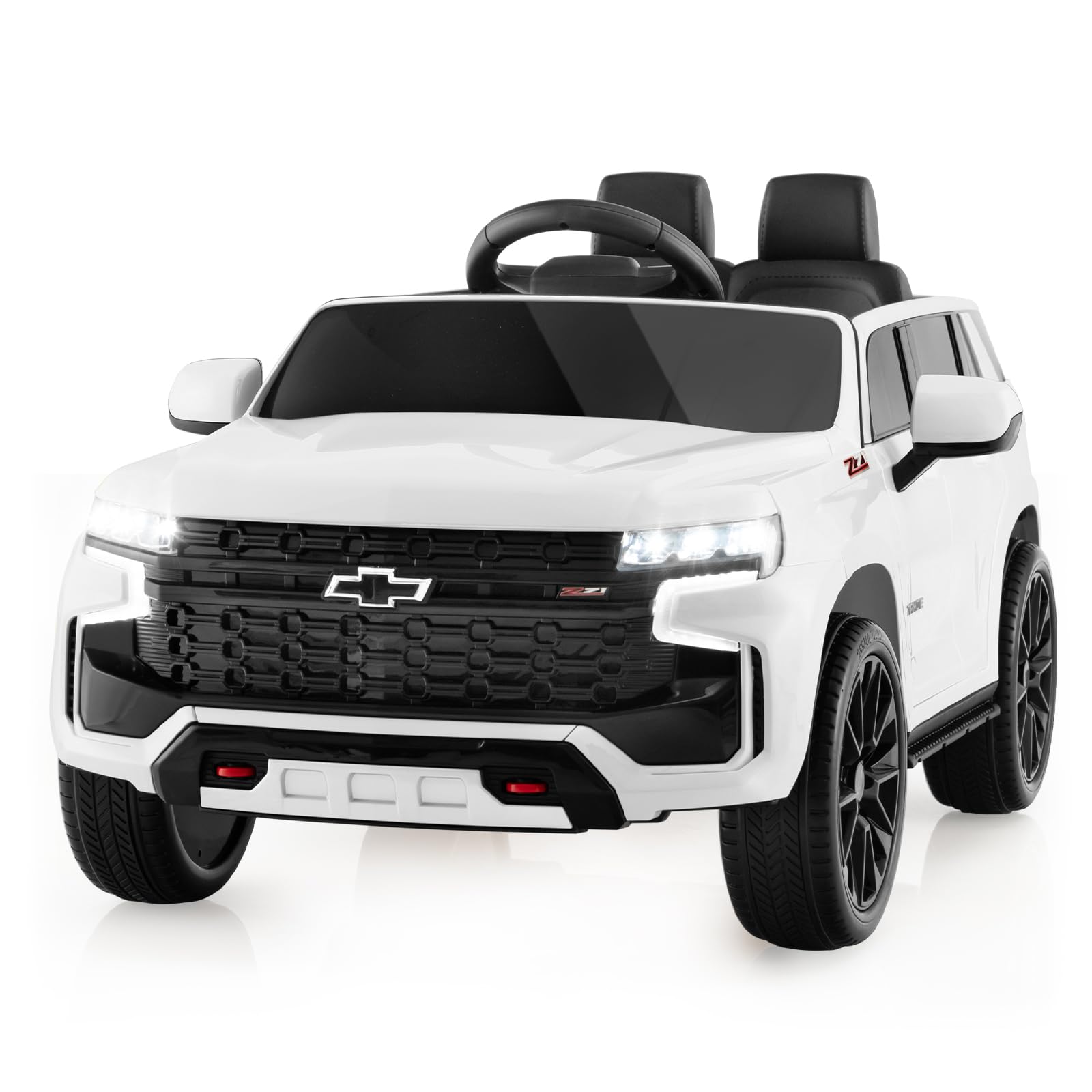 Costzon Ride On Car, 12V Licensed Chevrolet Tahoe Battery Powered Electric Vehicle W/ 2.4G Remote Control, High/Low Speed, Music, Lights, Mp3/Usb/Fm, Spring Suspension, Electric Suv For Kids (White)