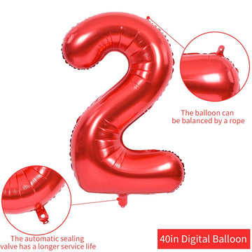 Toniful 40 Inch Red Large Numbers Balloons 0-9, Number 2 Digital 2 Helium Balloons, Foil Mylar Big Number Balloons For Birthday