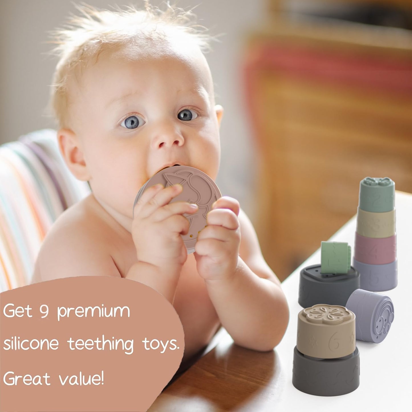 Baby Stacking Cups Toys, Soft Silicone Baby Teething Toys, Baby Boy Girl Shower Gifts For 3 6 9 12 18 Months 1 One Year Old, Inf