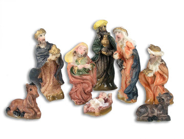 Banberry Designs Nativity Set - 8 Hand Painted Figures - Baby Jesus - Mary - Joseph - 3 Kings - Cow - Donkey - Measures 1/2'' To