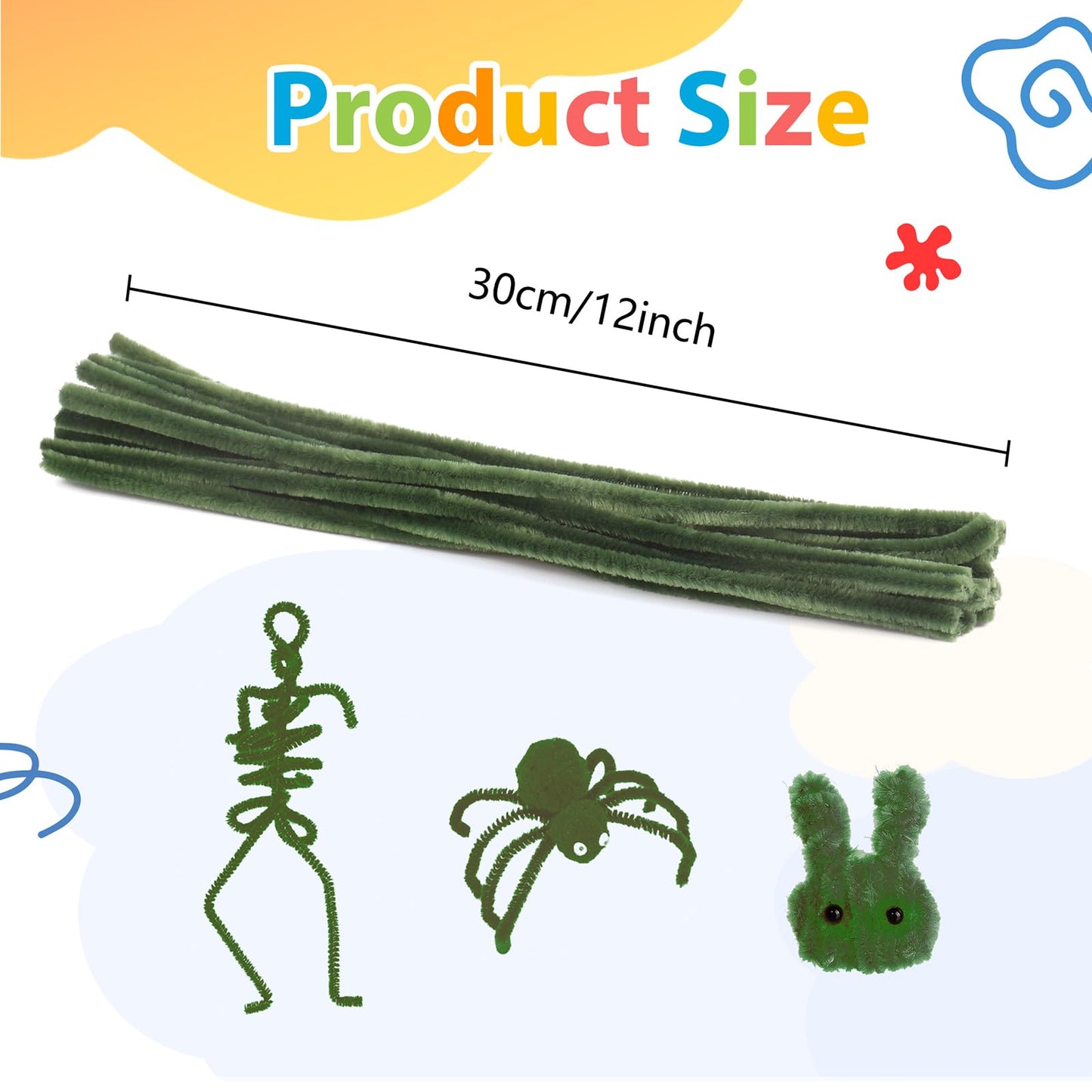 Caydo 100 Pieces Dark Green Pipe Cleaners Craft Supplies Flexible Chenille Stems for DIY Crafts Project and Decoration, 6 mm x 1