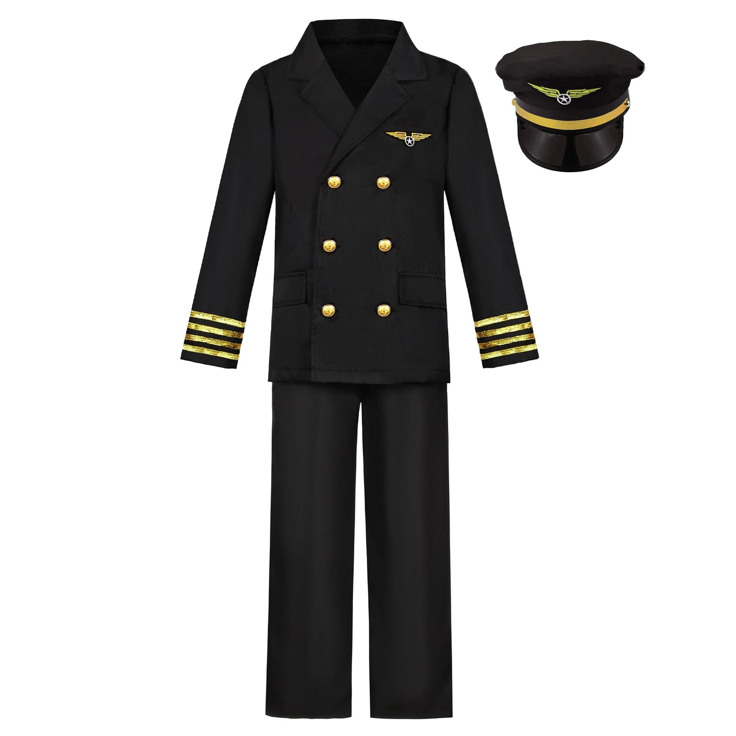 Gigoitly Career Day Costume for Kids Pilot Costume for Boys Airline Captain Pilot Uniform for Halloween Birthday Party Gifts