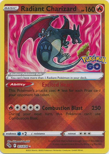 Pokemon Radiant Charizard Shiny Card - 011/078 - Multicoloured - Collectible Trading Card