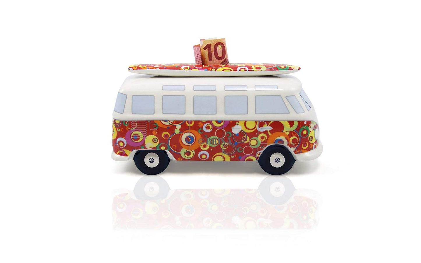 Brisa Vw Collection - Volkswagen Savings Bank Piggy Bank Money Coin Box With Surfboard In T1 Bus Samba Design (Classic Bus/Red)
