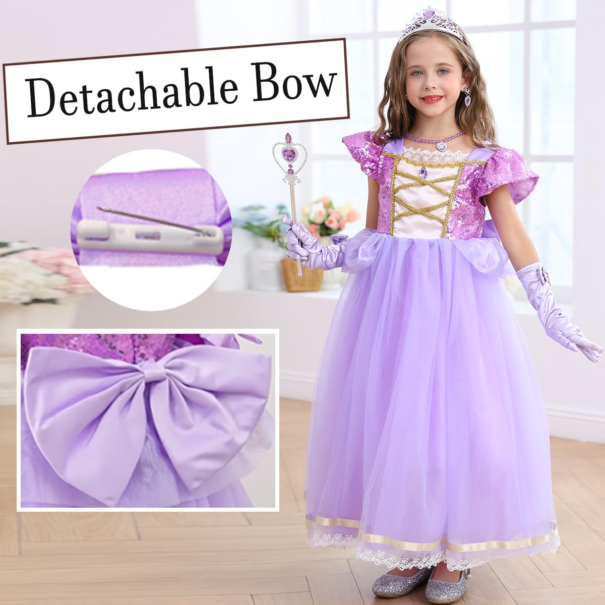 Luzlen Rapunzel Dress For Girls Toddler Purple Princess Costume For Halloween Birthday Party Cosplay Purple, 5-6Y(Tag 130)