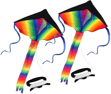 Singare 2 Pack Rainbow Delta Kite, Kites For Kids Adults Easy To Fly, Long Tail Huge Flyer, Great Outdoor Activities Beach Games For Kids, With Line And Handle