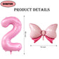 40 Inch Number 2 Balloon With Bow Pink Happy Birthday Jumbo Number Balloon For Girls Daughter Birthday Decorations Party Supplie