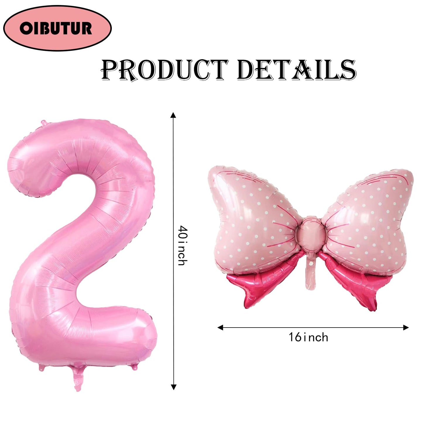 40 Inch Number 2 Balloon With Bow Pink Happy Birthday Jumbo Number Balloon For Girls Daughter Birthday Decorations Party Supplie